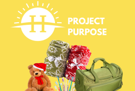 Horizon logo, Project Purpose, teddy bear, duffle bag, hands holding heart